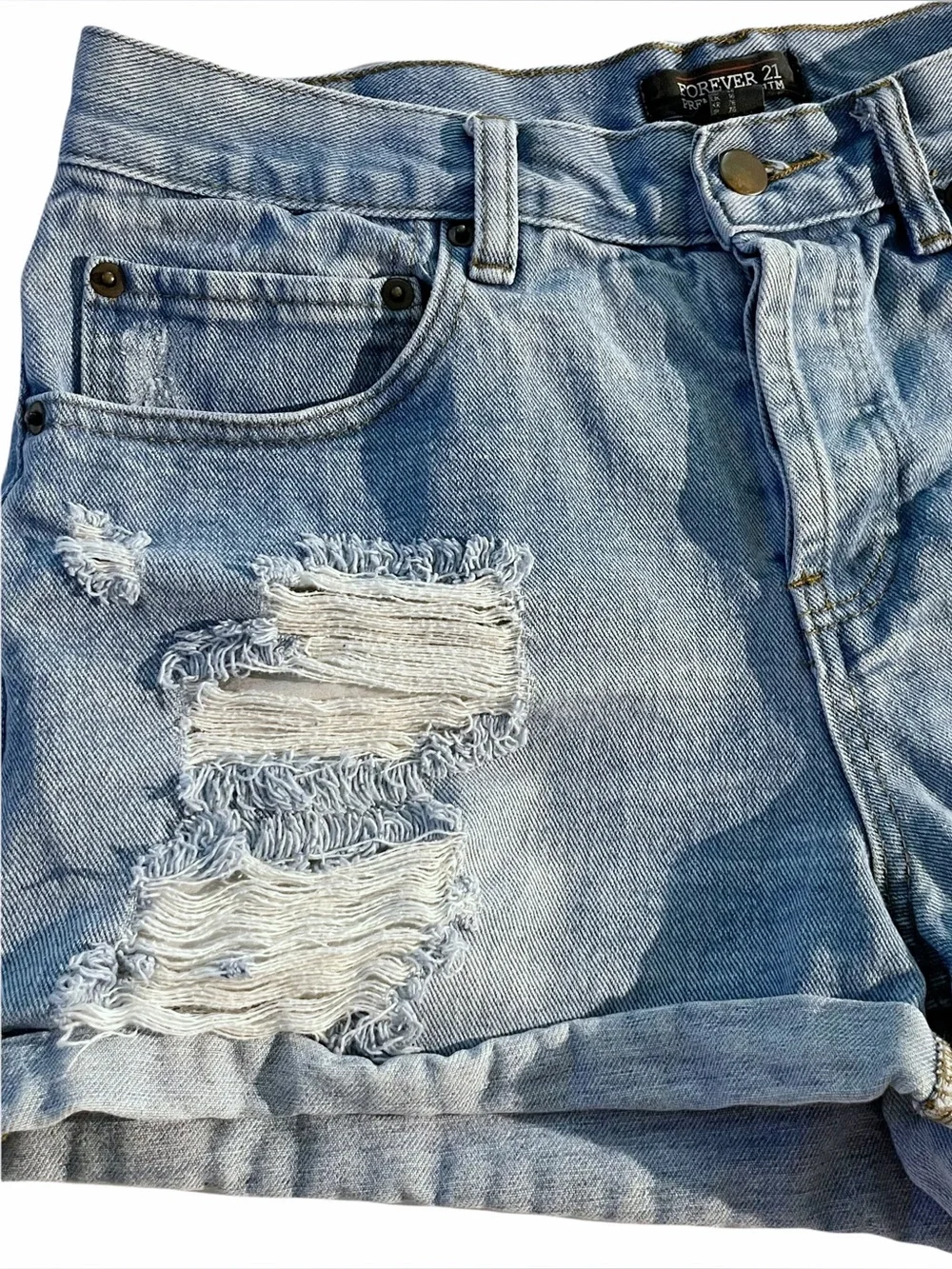 Forever 21 High Rise Distressed Denim Shorts Blue Size 30